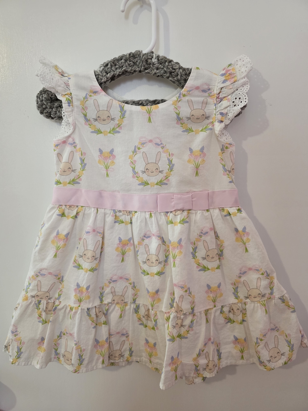 The Children's Place White Dress with Pink Trim and Pastel Bunny Print